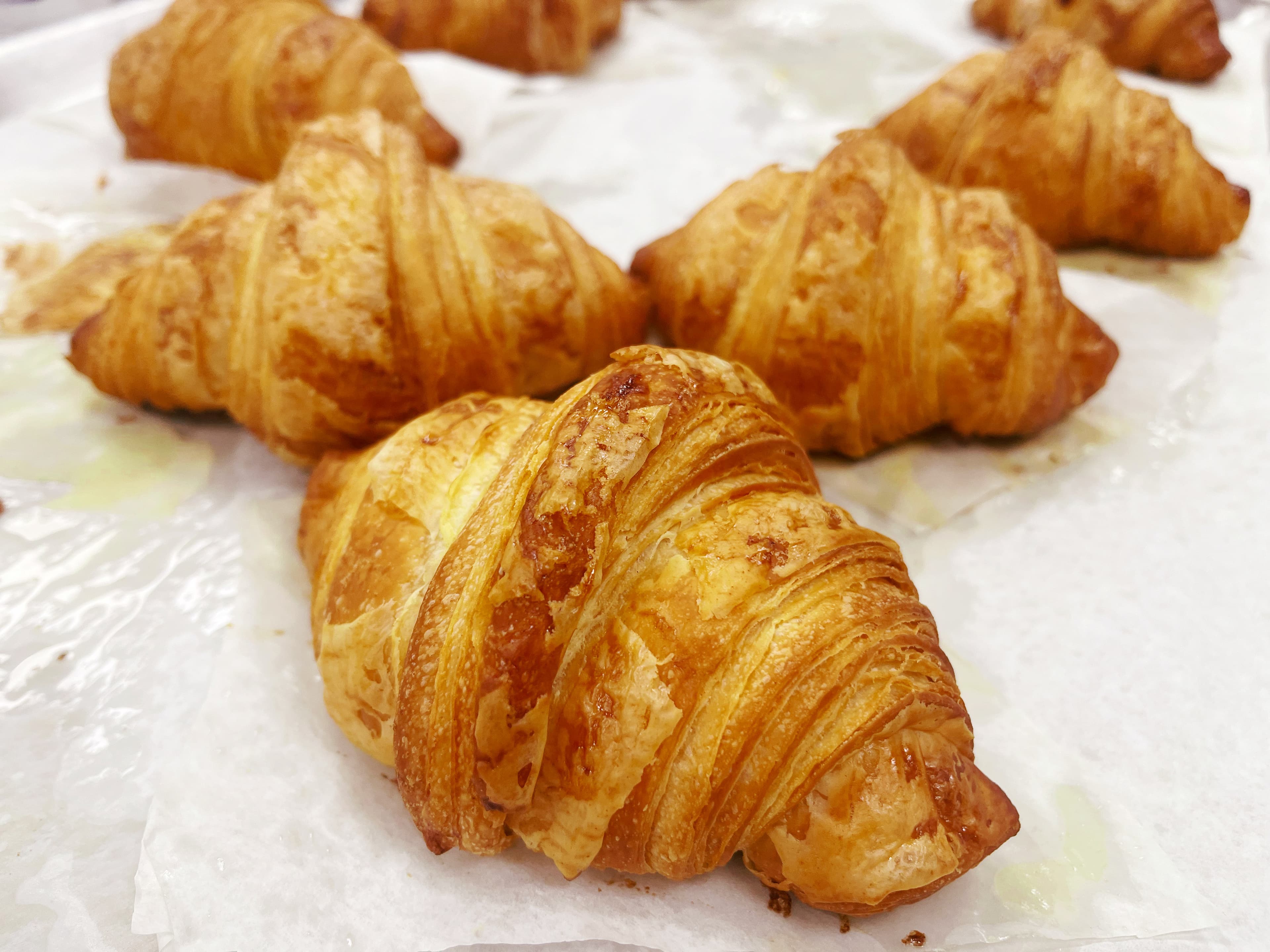 fresh croissants parchment paper