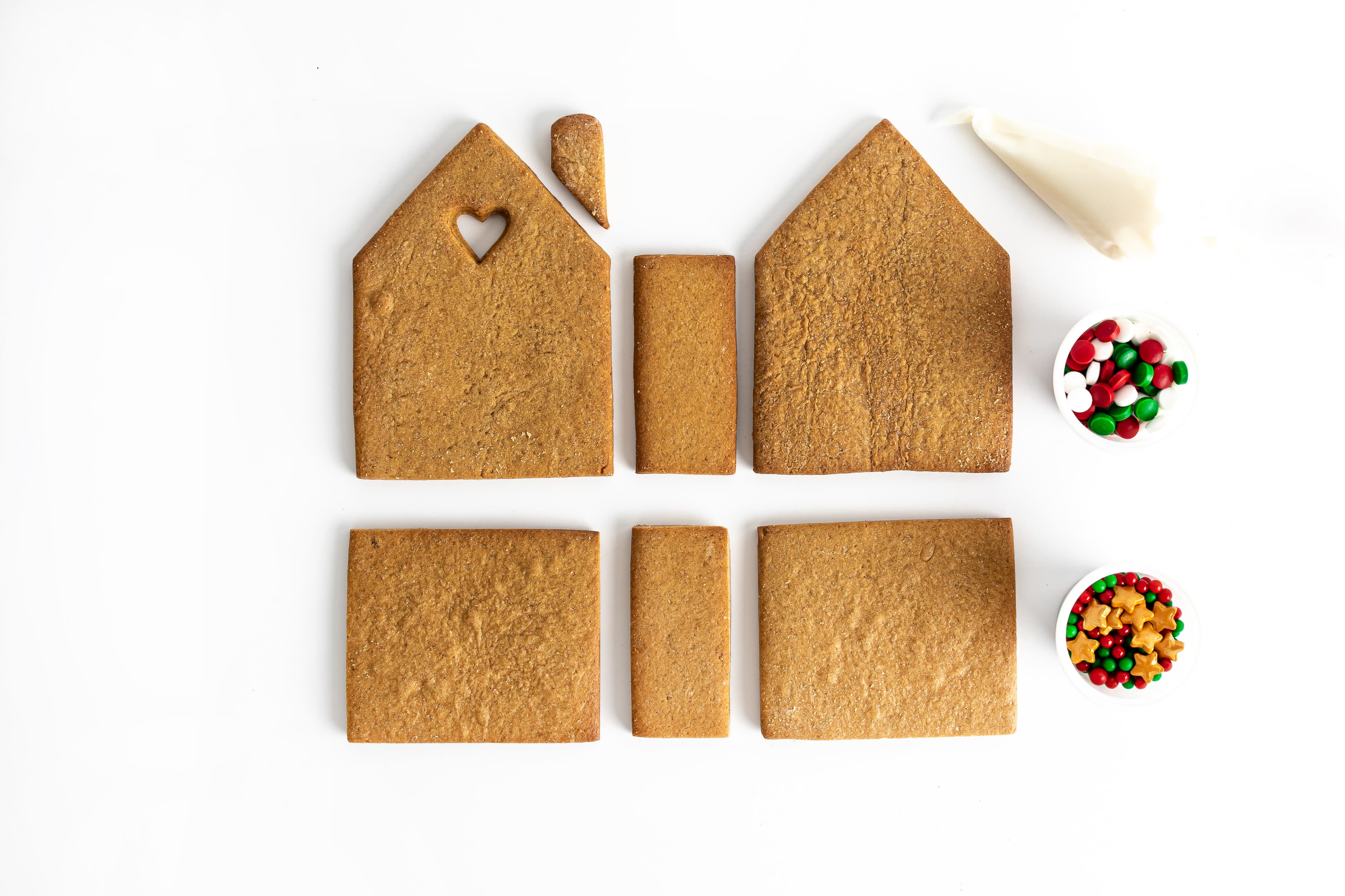 gingerbread house pieces flat lay