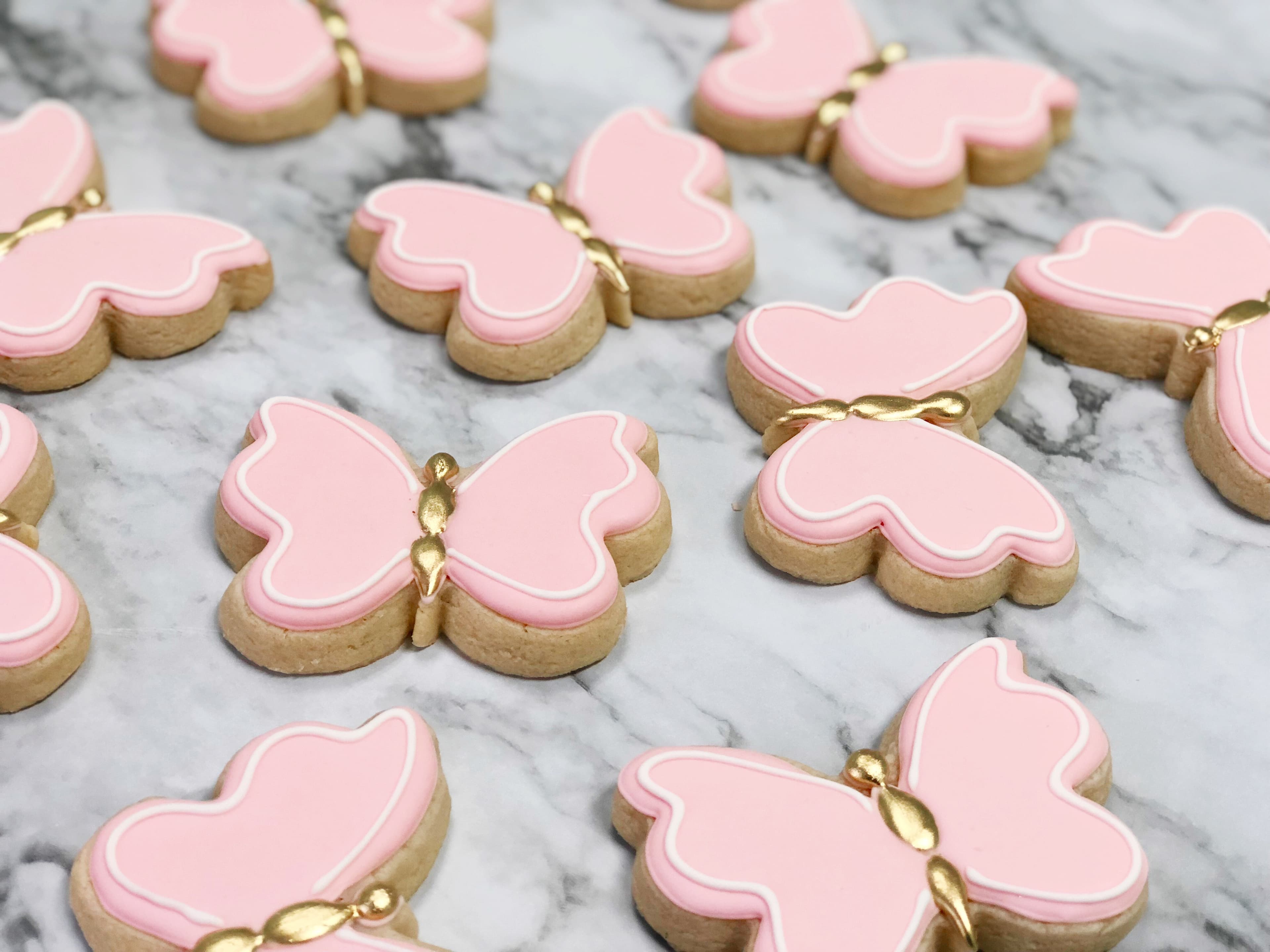 pink butterfly sugar cookies gold