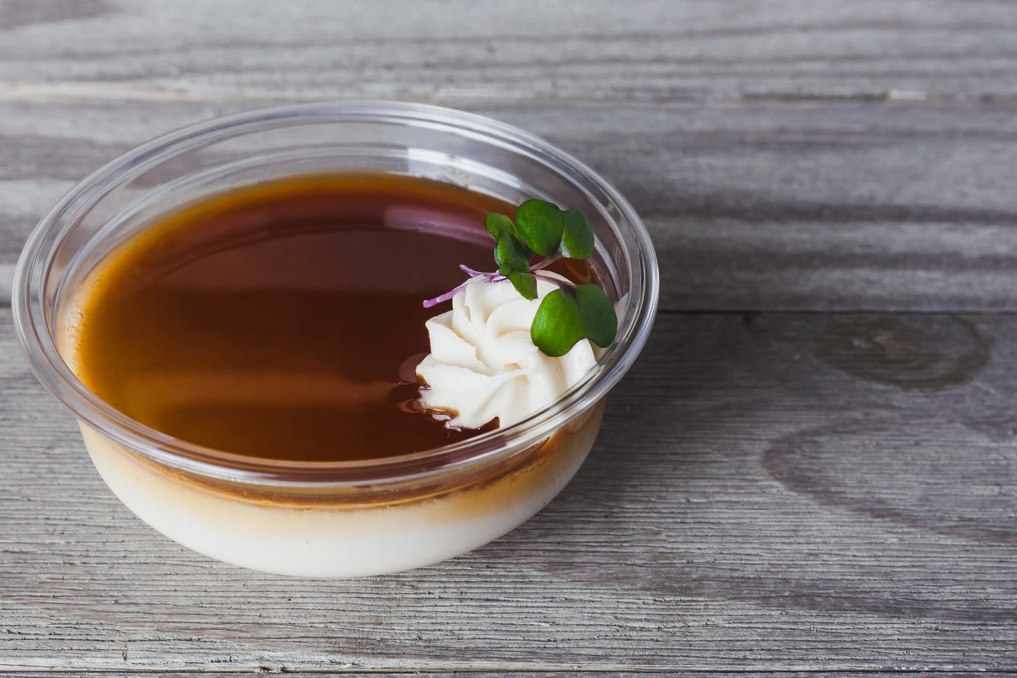plated flan with caramel