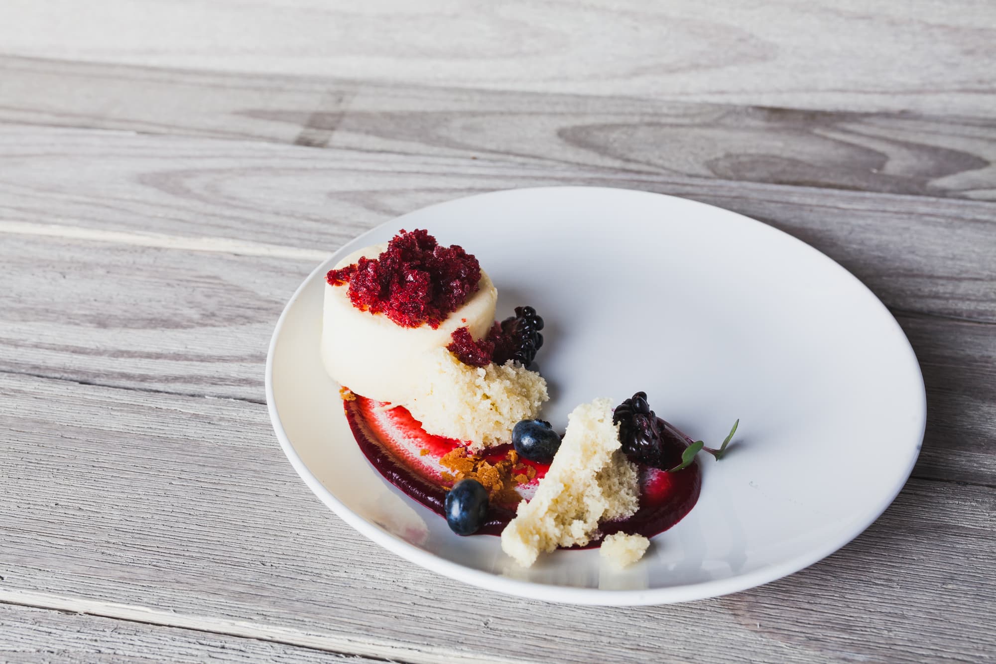 plated panna cotta with berries