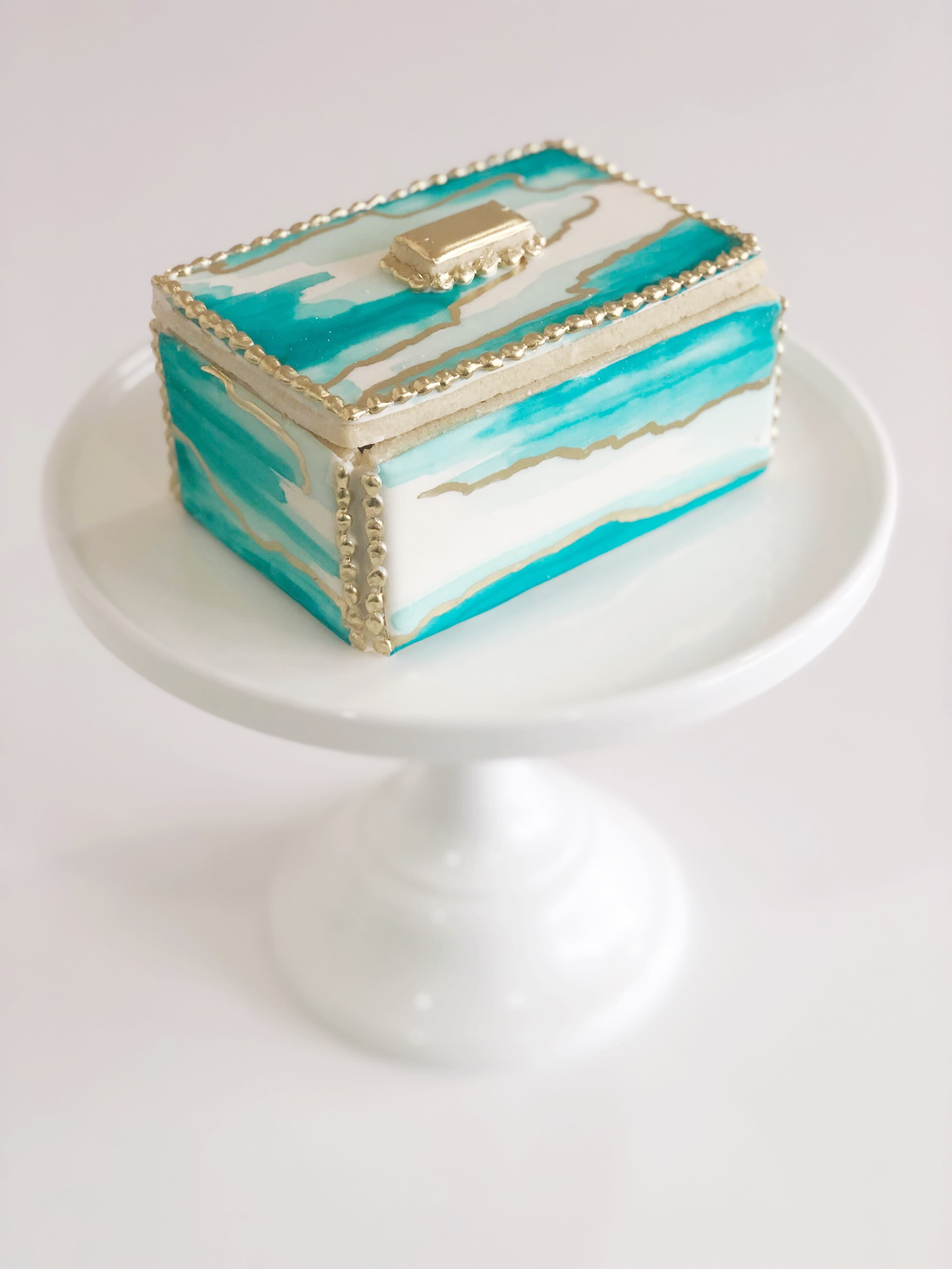 teal marble cookie box fondant