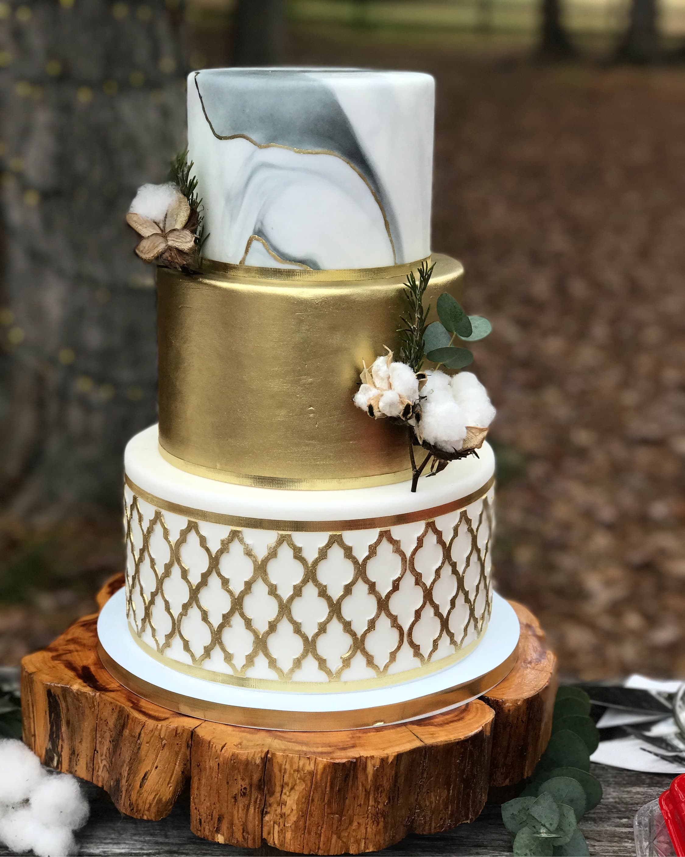 three tier gold marble cake