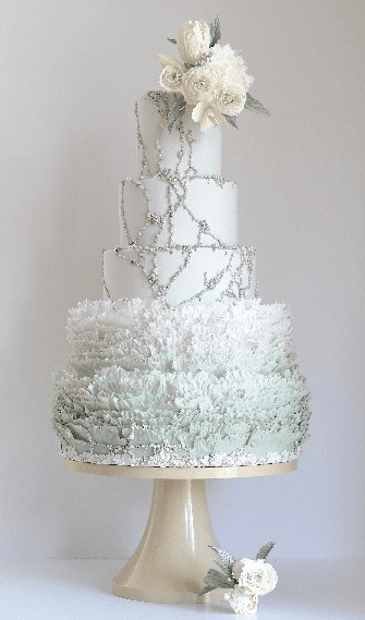 tiered pearl ruffle wedding cake