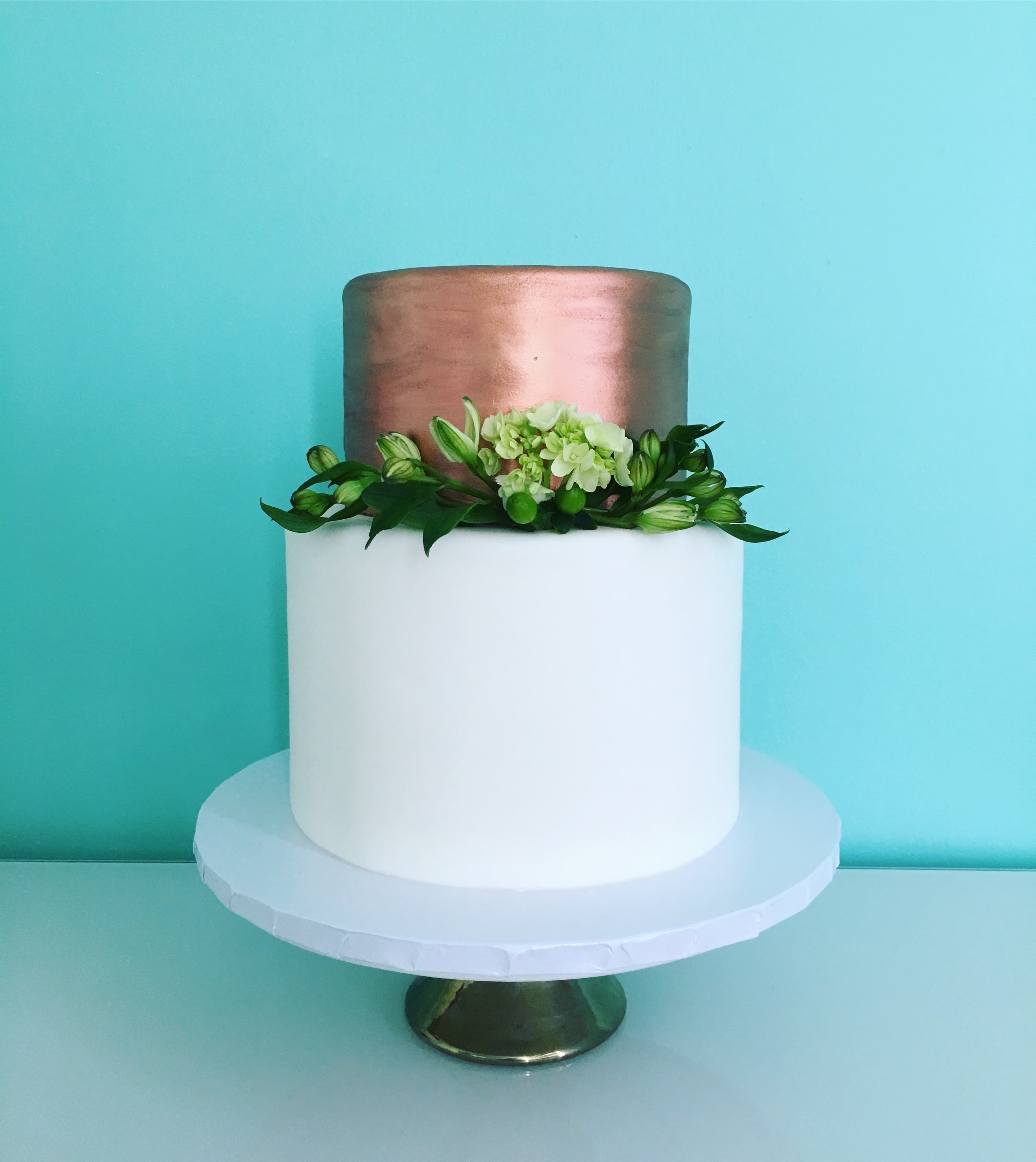 two tier copper and white cake
