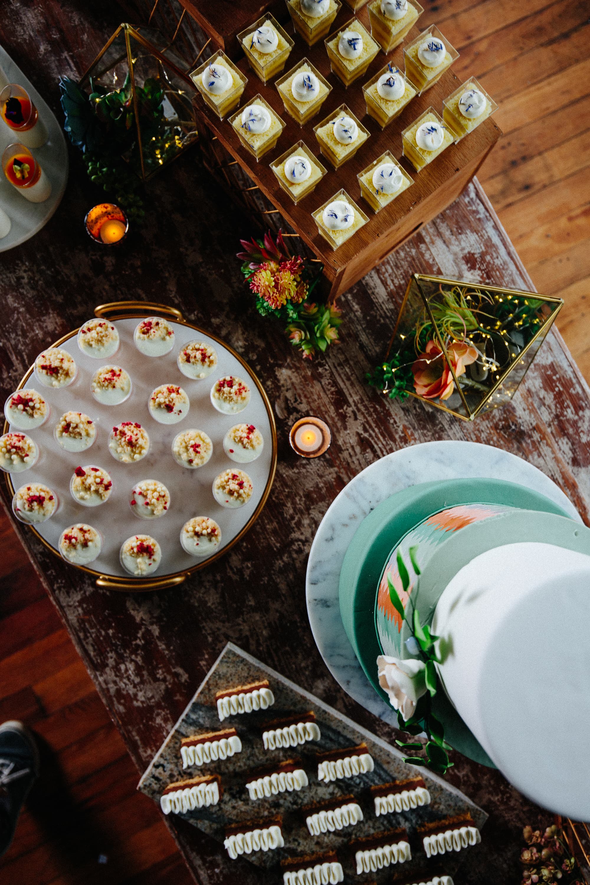 wedding dessert table overhead